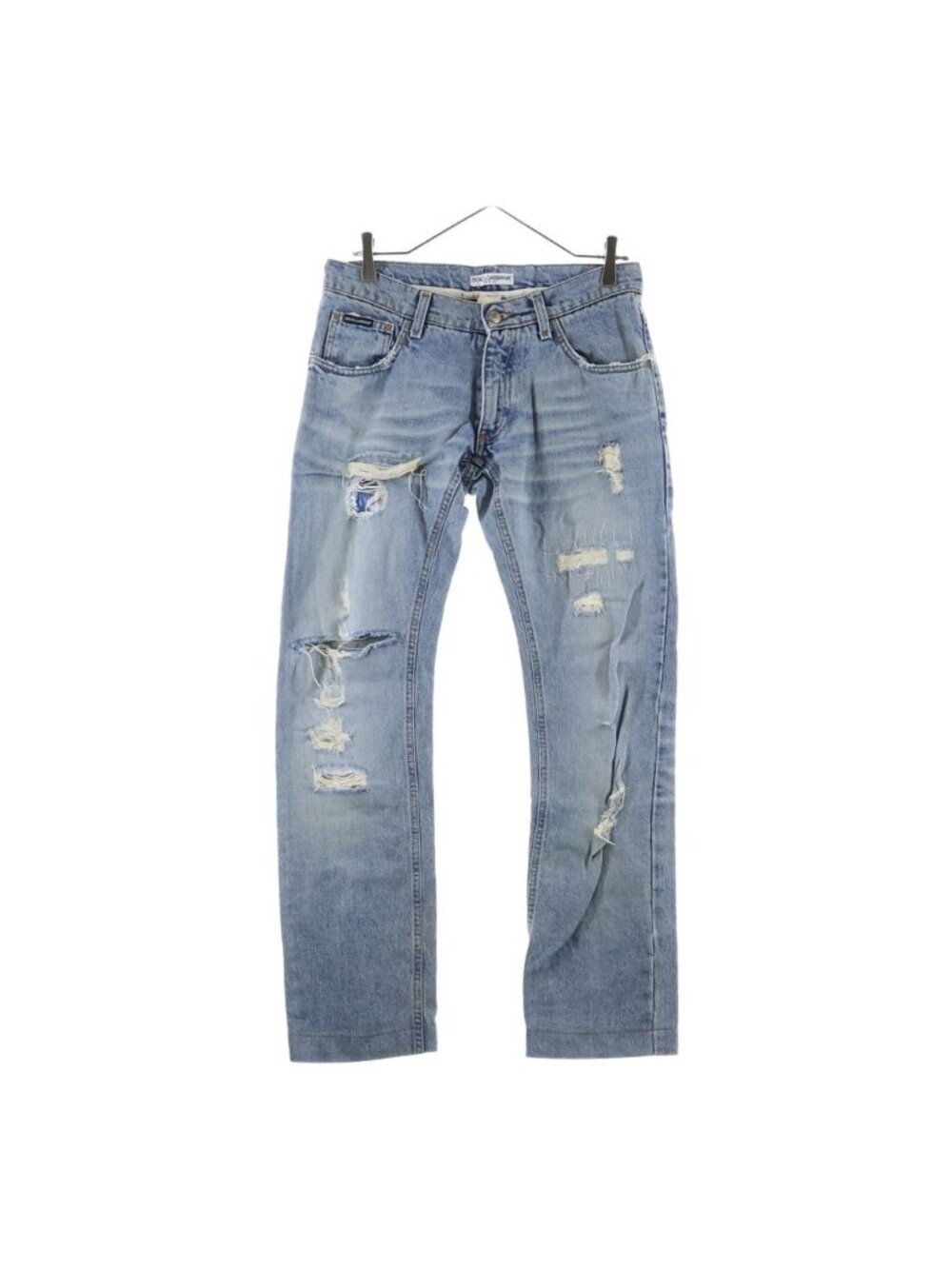 Dolce & Gabbana Vintage Crash Straight Denim Pants Crush Repair Indigo